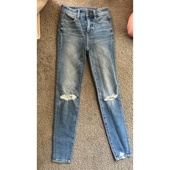 American Eagle Jeans Women’s 000 Short High Rise Jegging Distressed Denim - Picture 1 of 9